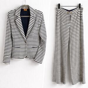 Tory Burch Navy White Striped Cotton Suit Wide Leg Pants Blazer Small Women’s